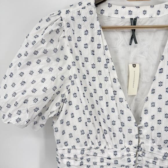 Anthropologie Katerina Button-Front Midi Dress White Blue Size Large NWT - Picture 4 of 8